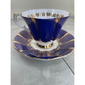 Queen Anne Royal Blue & Gold Tea Cup & Saucer Bone China